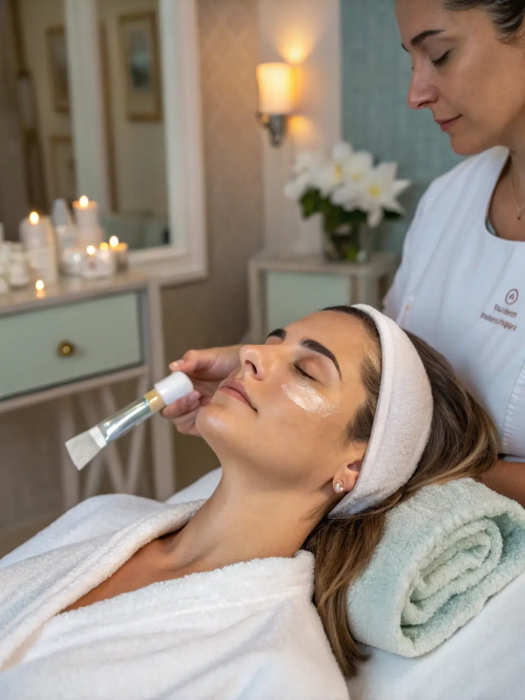 A client enjoying a HydraFacial treatment at Marbella Divine, emphasizing the cleansing, exfoliating, and hydrating steps of the facial.