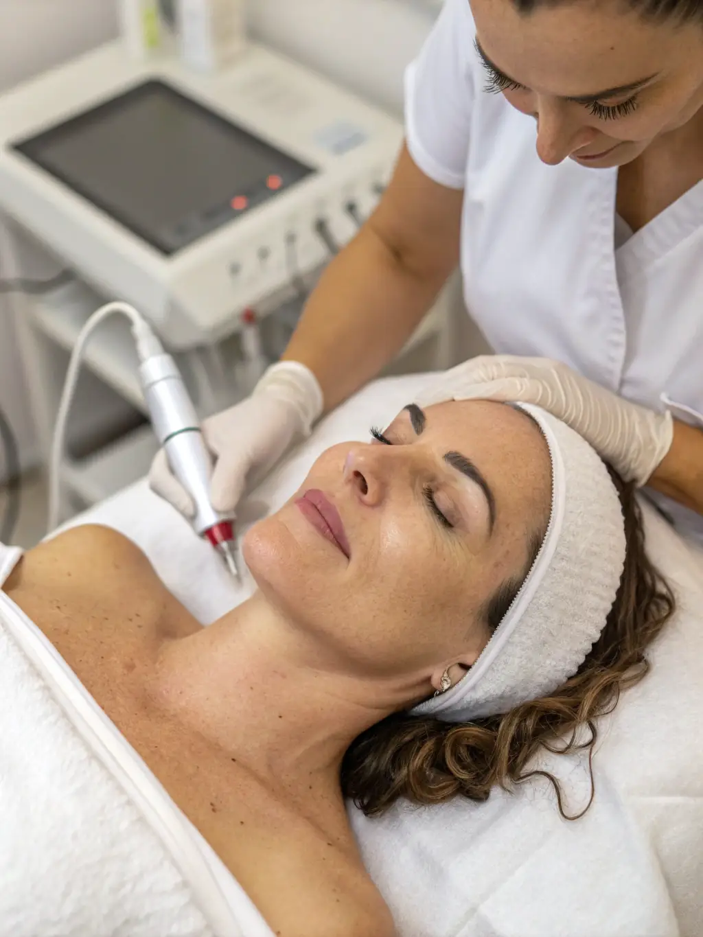 A person receiving an IPL treatment at Marbella Divine, with a focus on the light being applied to the skin. The image conveys the rejuvenating and skin-improving benefits of IPL.